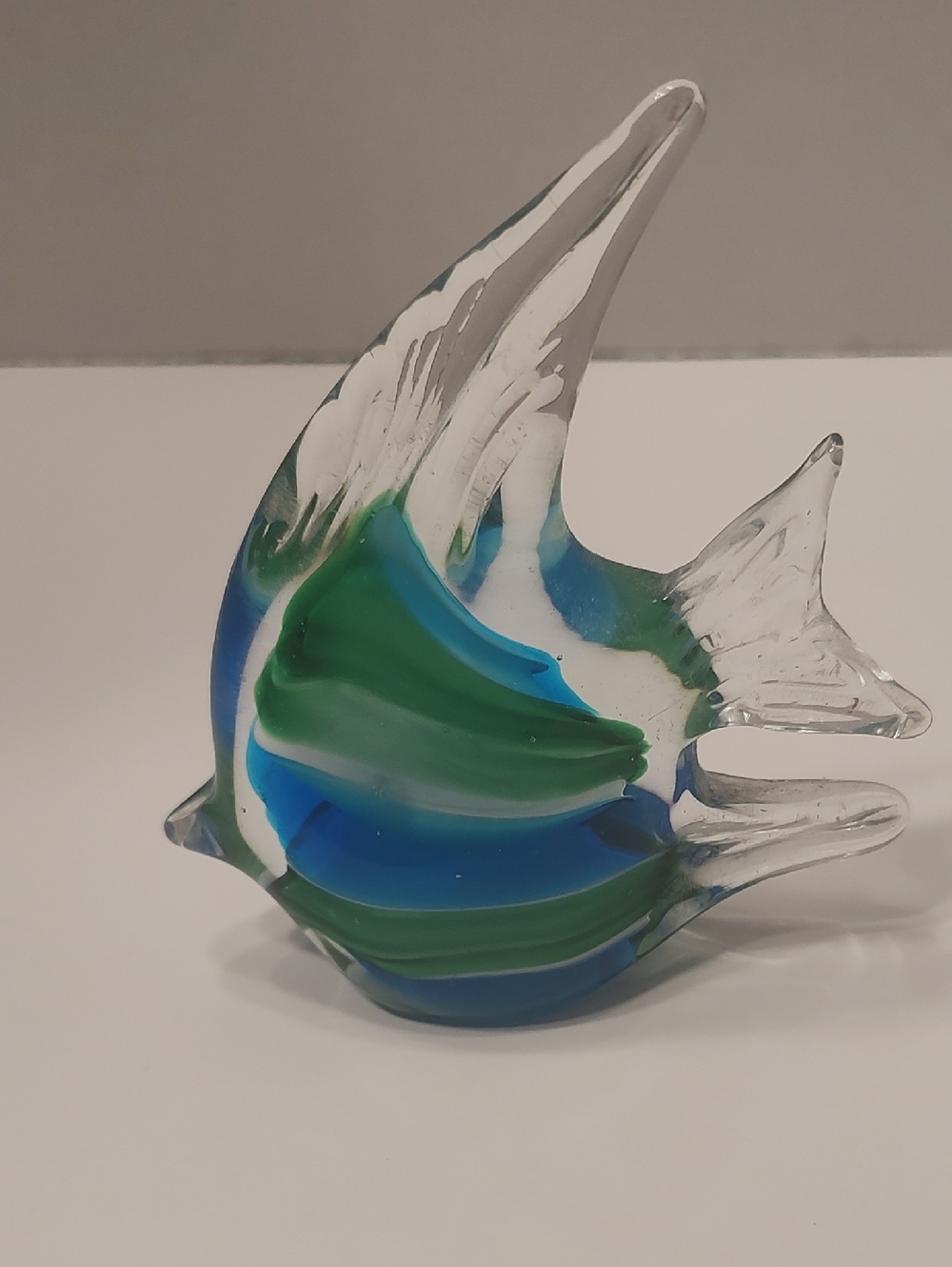 Hand-Blown Glass Angelfish Figurine in Blue & Green Vintage